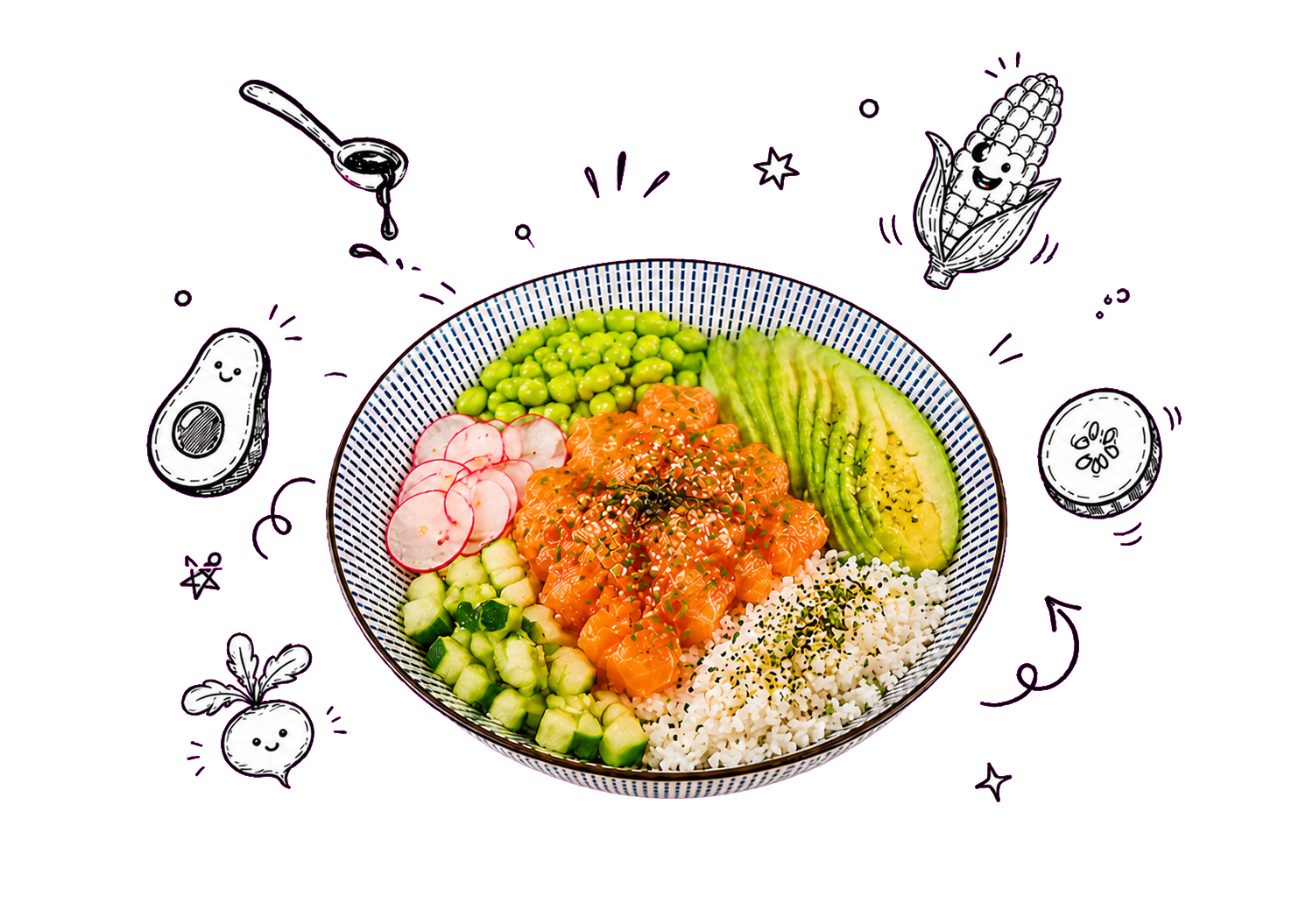 Poke bowl au saumon illustré Aire Asia