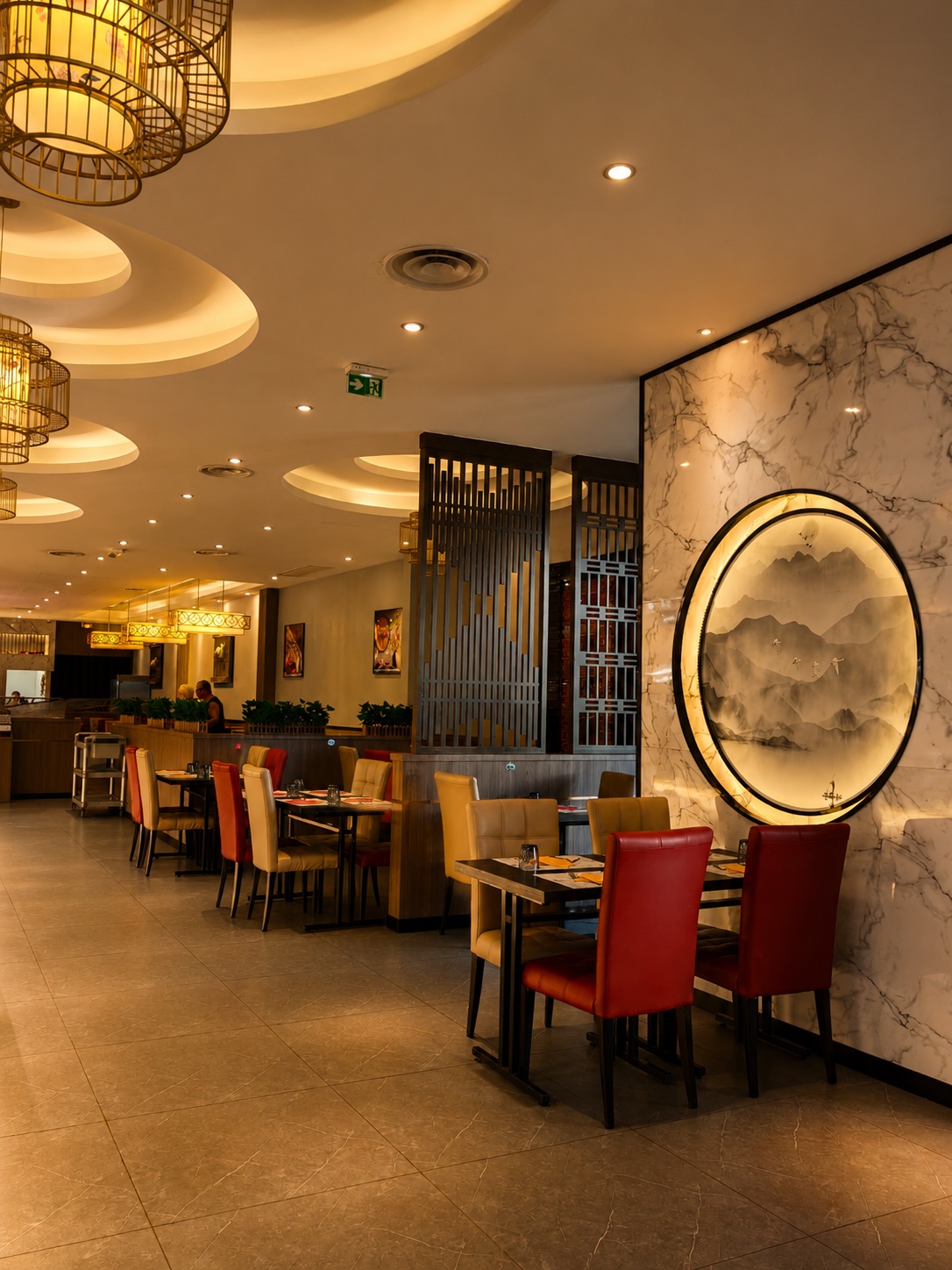 Salle au décor mural raffiné chez Bonheur d'Asie