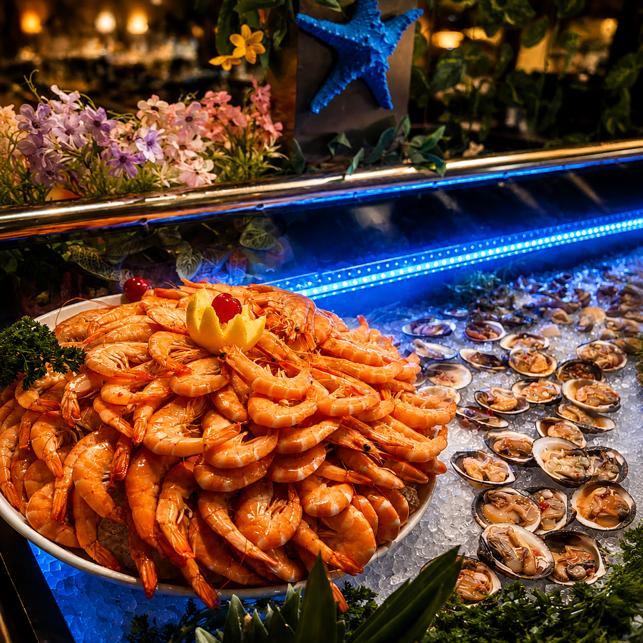 Assortiment de fruits de mer du buffet Bonheur d'Asie