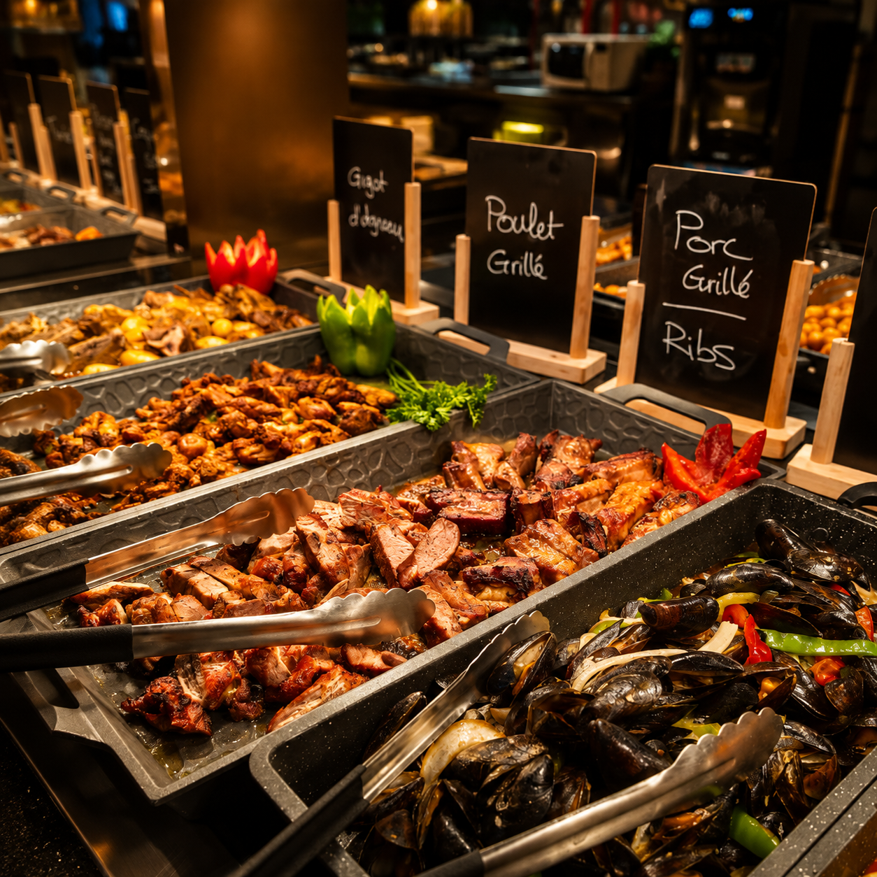 Buffet de grillades, plats chauds et fruits de mer chez Bonheur d'Asie