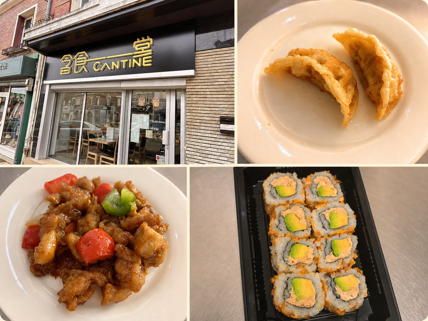 LA CANTINE et plats à emporter — gyozas, poulet impérial et oignon rolls