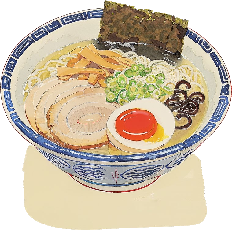 Ramen Mikoro illustre avec nouilles, oeuf et algue