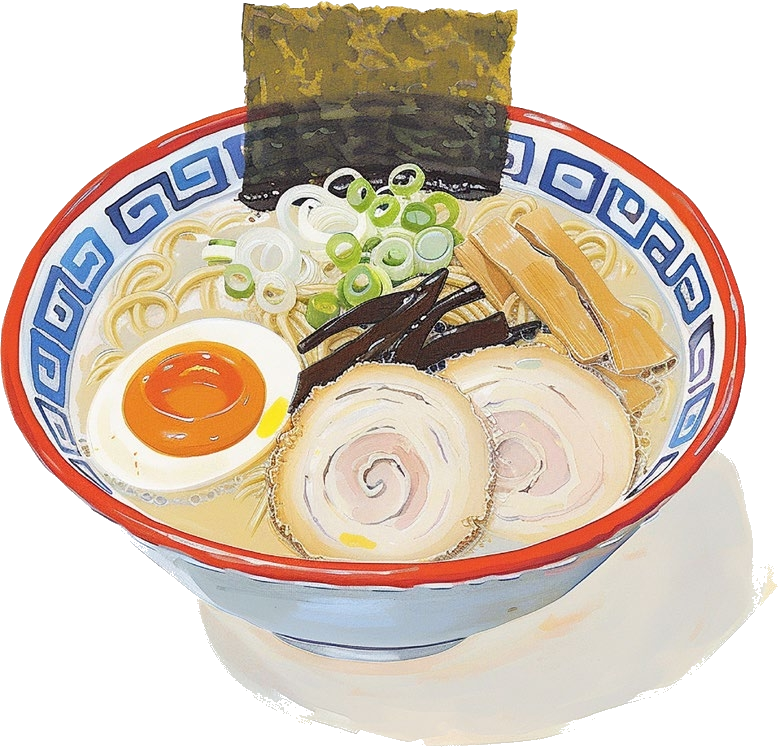 Ramen Mikoro illustre dans un bol bleu et rouge