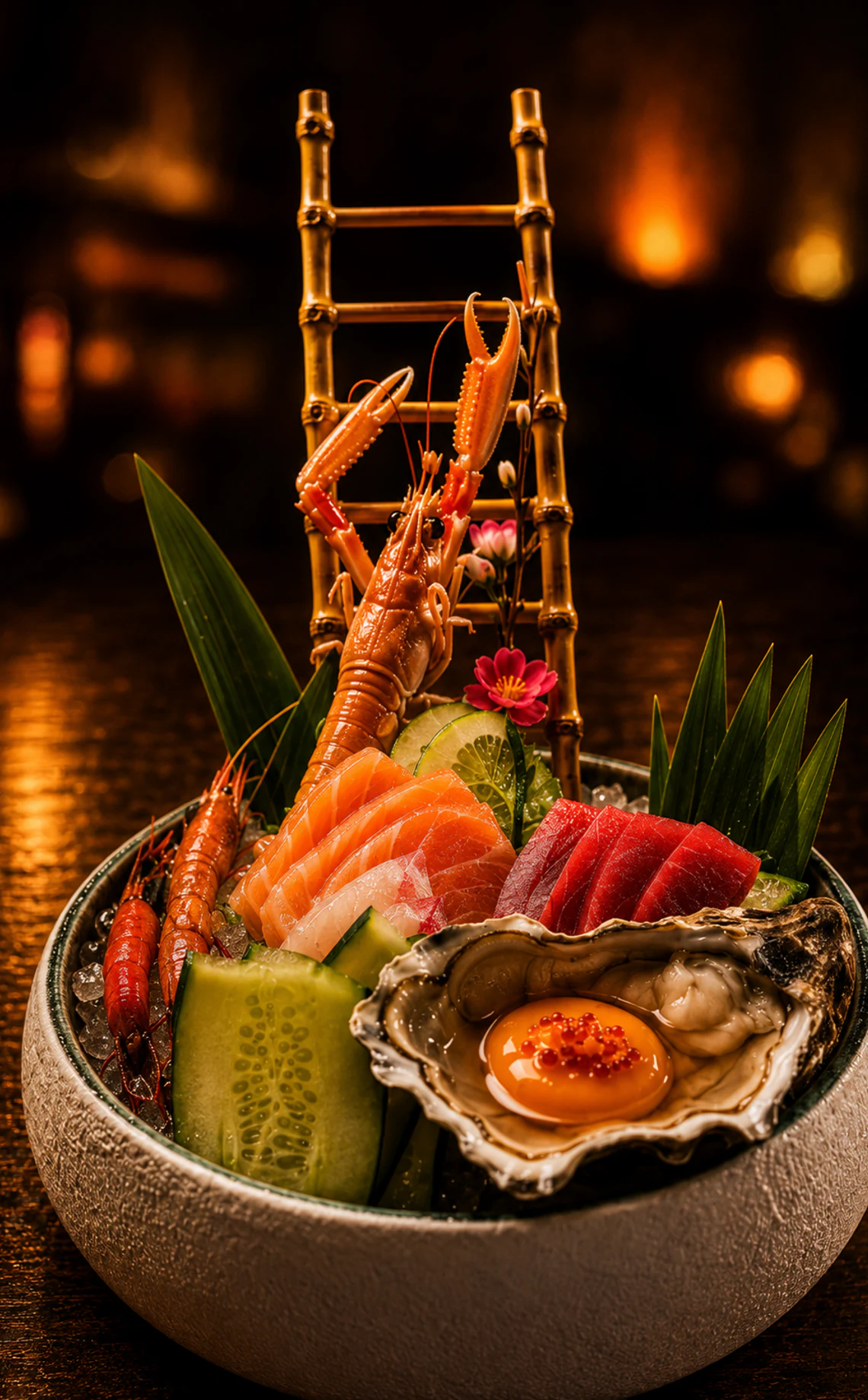 Plateau de sashimis au homard, saumon, thon et huître