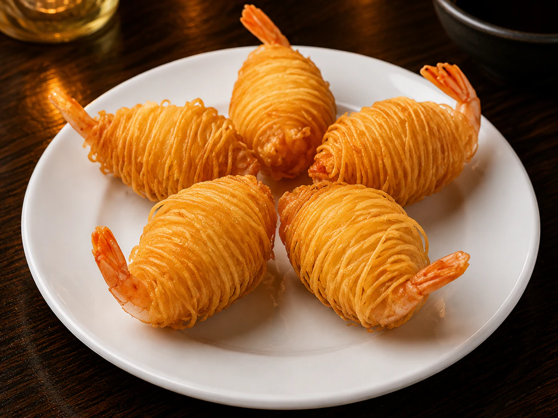 Crevettes croustillantes enrobées de pâte fine