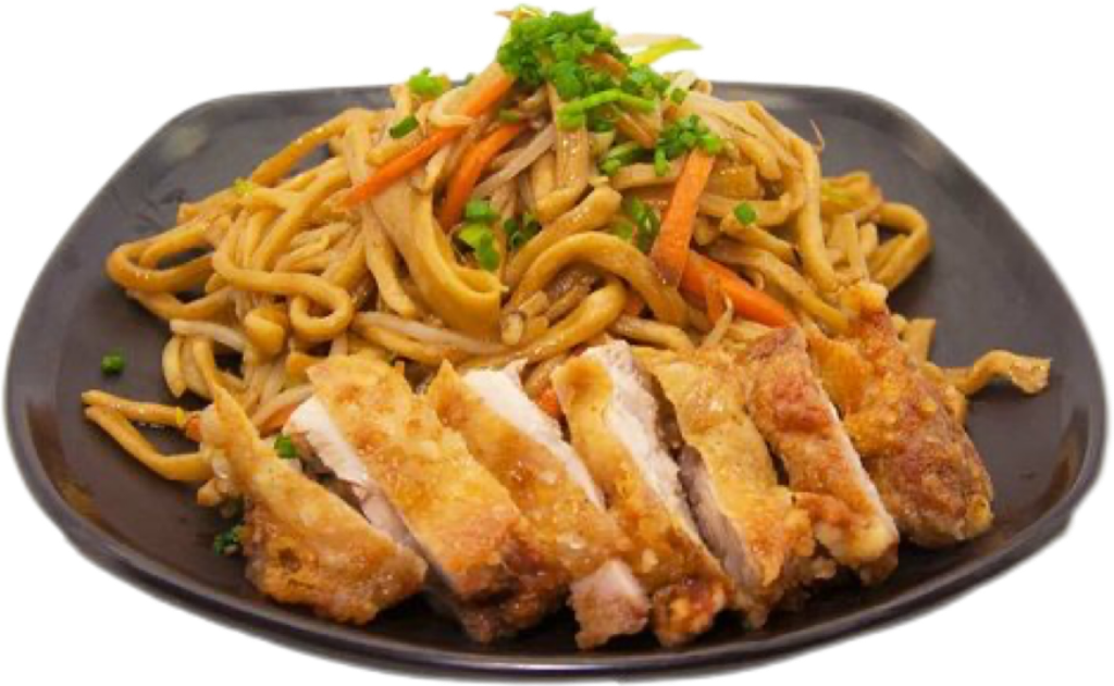 Nouilles sauté nature avec poulet pané