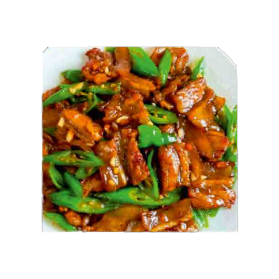 69. Gebratenes Schweinefleisch in Streifen mit Spitzpaprika