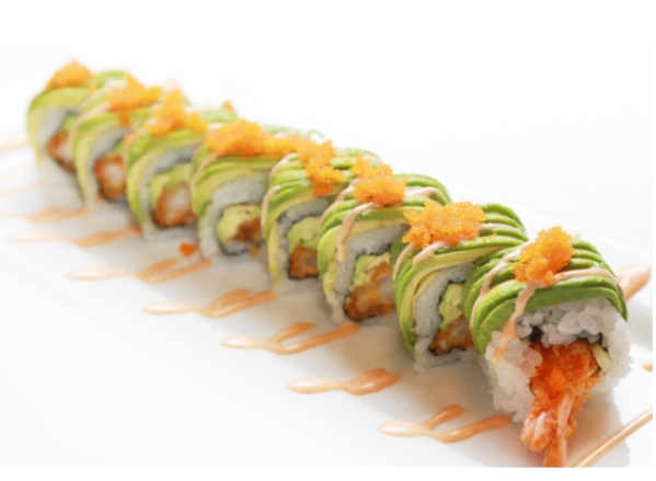 1 (avocat tempura crevette une sauce spicy) 8 pièces
