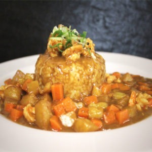 24. Gamberi in salsa curry giapponese e riso bianco