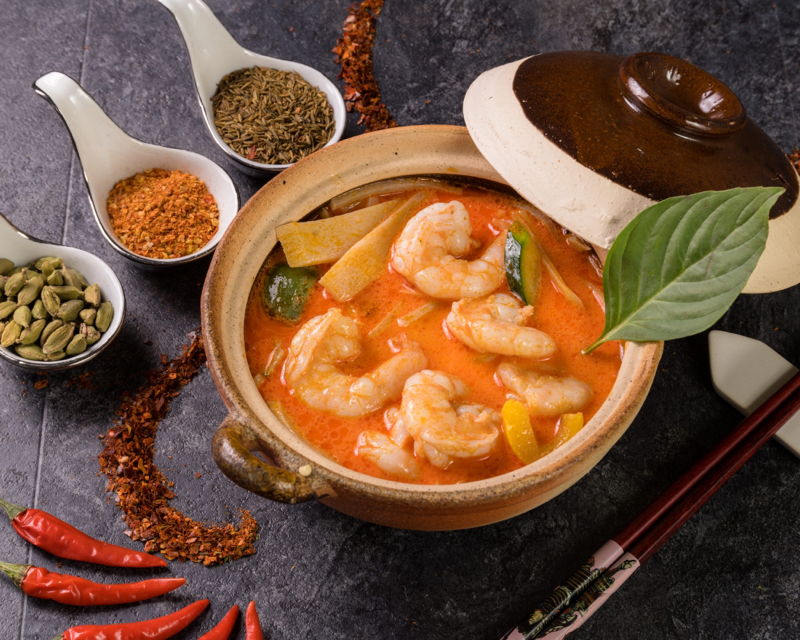 63. Crevettes au curry vert (sans riz)