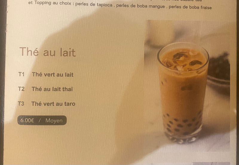 T1. Thé vert au lait moyen