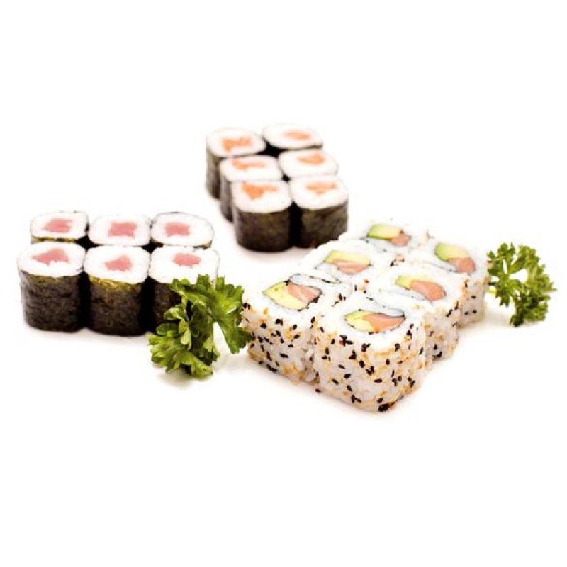 menuA-8maki saumon ,8maki thon , 6california saumon avocat, services une soupe,une salade 