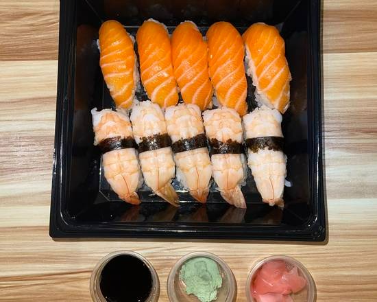 Sushi: 5 saumon, 5 crevettes