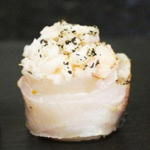 B5. Bigne branzino e gamberi cotti