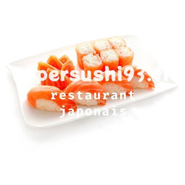 S13. 5 Sashimi saumon, 4 sushi saumon, 6 saumon roll cheese
