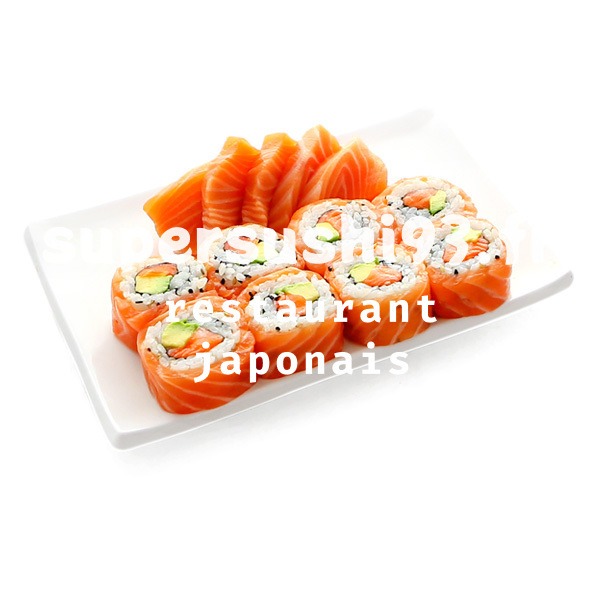 S12. 8 maki spéciaux ( saumon avocat ) 5 sashimi saumon