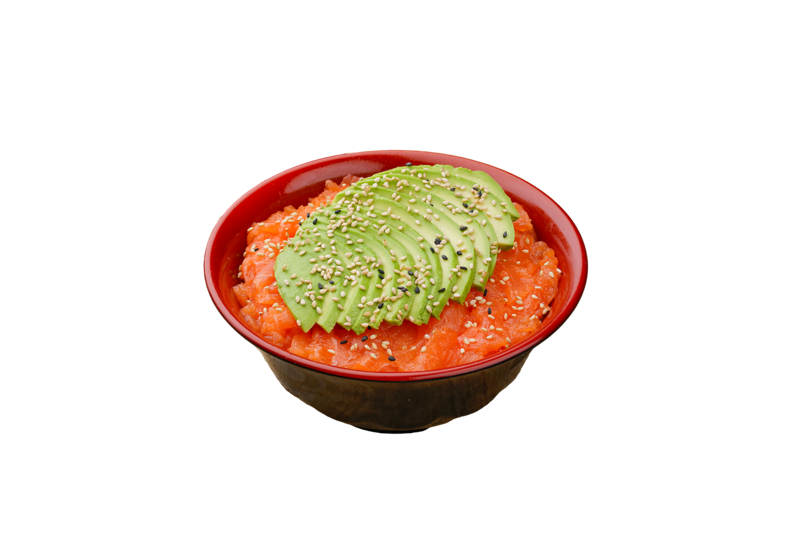 CH5. Tartare de saumon avocat sur un grand bol de riz vinaigré