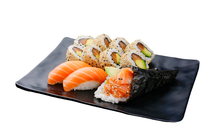 PL17.1 soupe, 1 salade chou, 1 temaki saumon avocat,8 California saumon avocat,2 sushi saumon