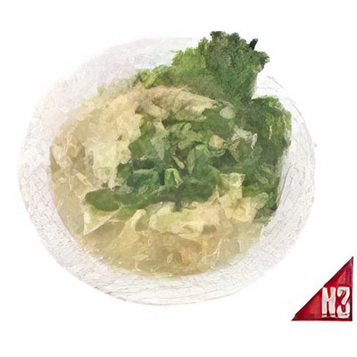 N3. Soupe de nouilles aux raviolis (porc et crevettes)