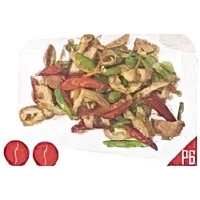 P6. Tripes de porc sautés aux poivrons verts