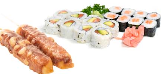 M11. 8 Caifornia saumon, 8 Maki saumon, 2 Boeuf au fromage