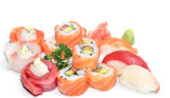 M28. 3 Sushi 3 Sushi fleur, 8 Saumon roll avocat,
