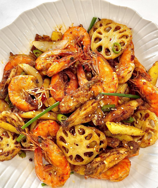 干锅虾wok Crevettes épicées