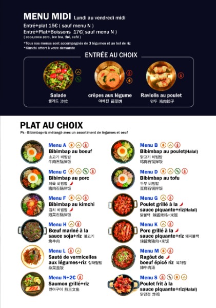 Entré + Plat (Sauf Menu N)