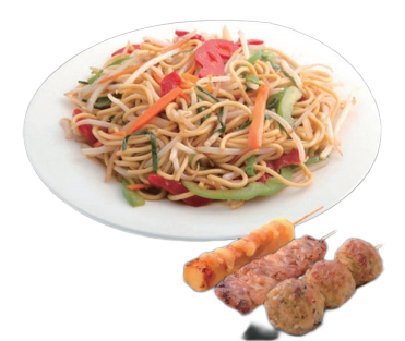Y8 Nouilles sautées avec Brochettes 