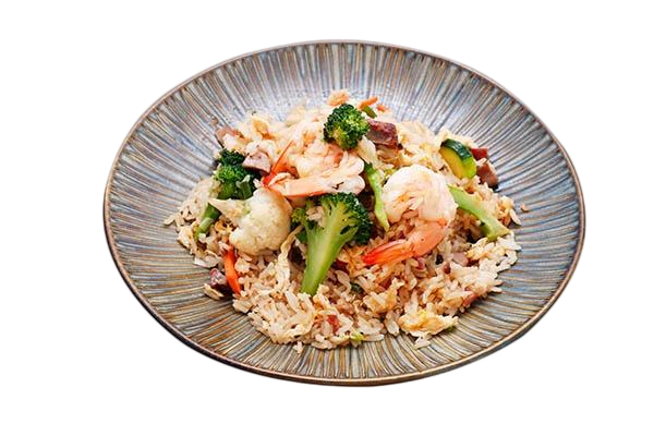 R11. Wok riz sauté à la cantonaise (légurmes, porc laqué aux crevettes)
