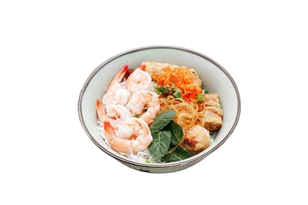 R2. Banh sun aux crevettes Pates de riz, crudités, nems, lait de coco, Sauce nuoc-nam