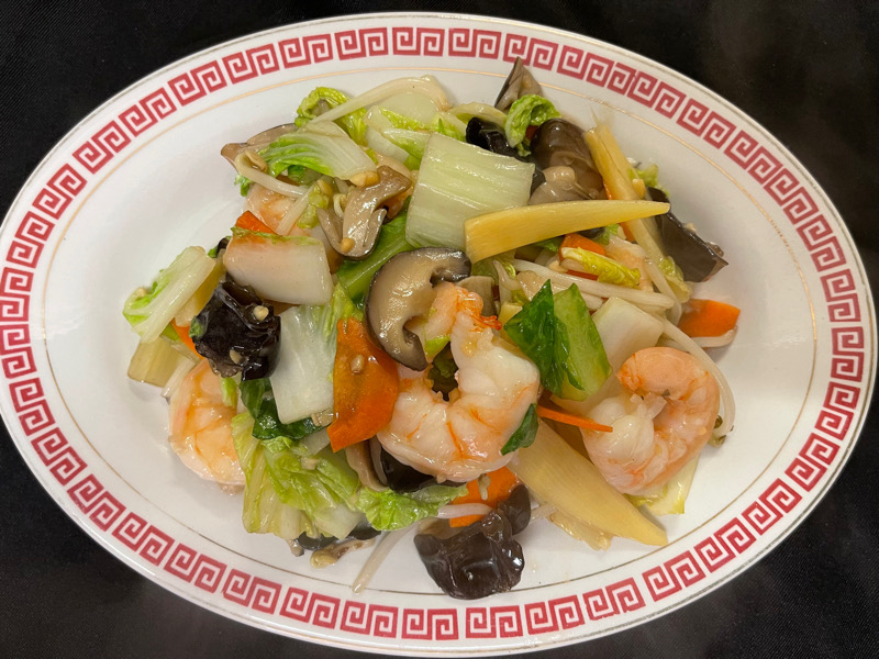 9P. Crevettes aux legumes divers