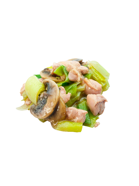 56. POLLO SULLA PIASTRA con porri e funghi champignon