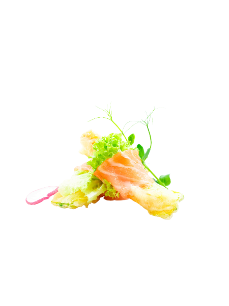 11. INVOLTINI DI SALMONE CON FIORI DI ZUCCA IN TEMPURA