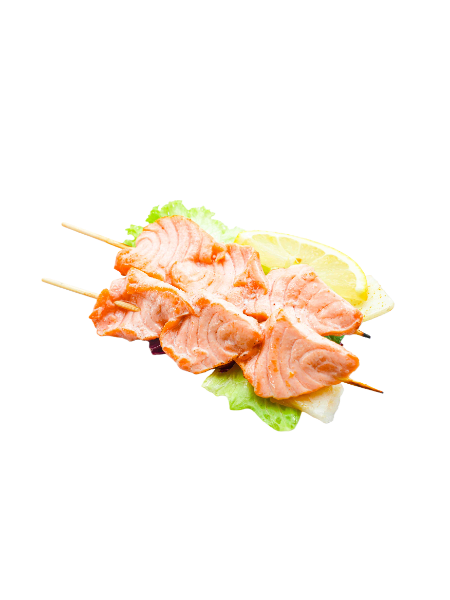 51. SPIEDINI DI SALMONE ALLA PIASTRA CON SALSA TERIYAKI (3pz)