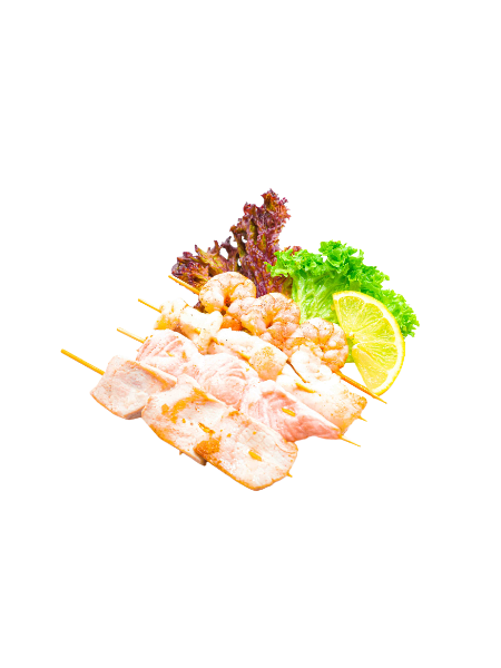 43. SPIEDINI DI PESCE MISTO CON SALSA SATAY ALLA PIASTRA (3PZ)