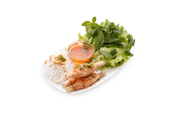 V22 Crevettes à la canne de sucre avec vermicelles de riz ou riz