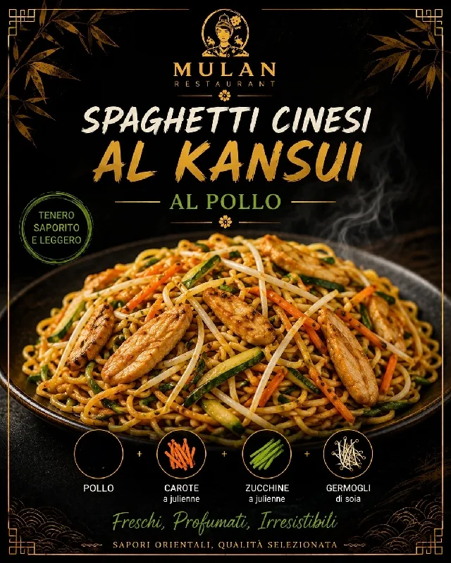 spaghetti al kandsui pollo e verdure