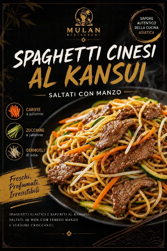 spaghetti al kandsui manzo e verdure