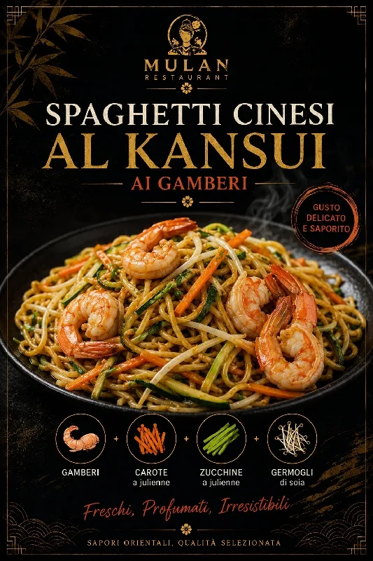 spaghetti al kandsui Gamberetti e verdure
