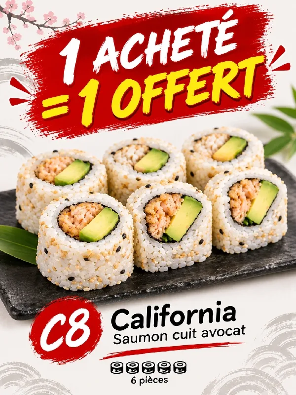 California Saumon Cuit Avocat (6 pcs) 🎁 1 acheté = 1 offert